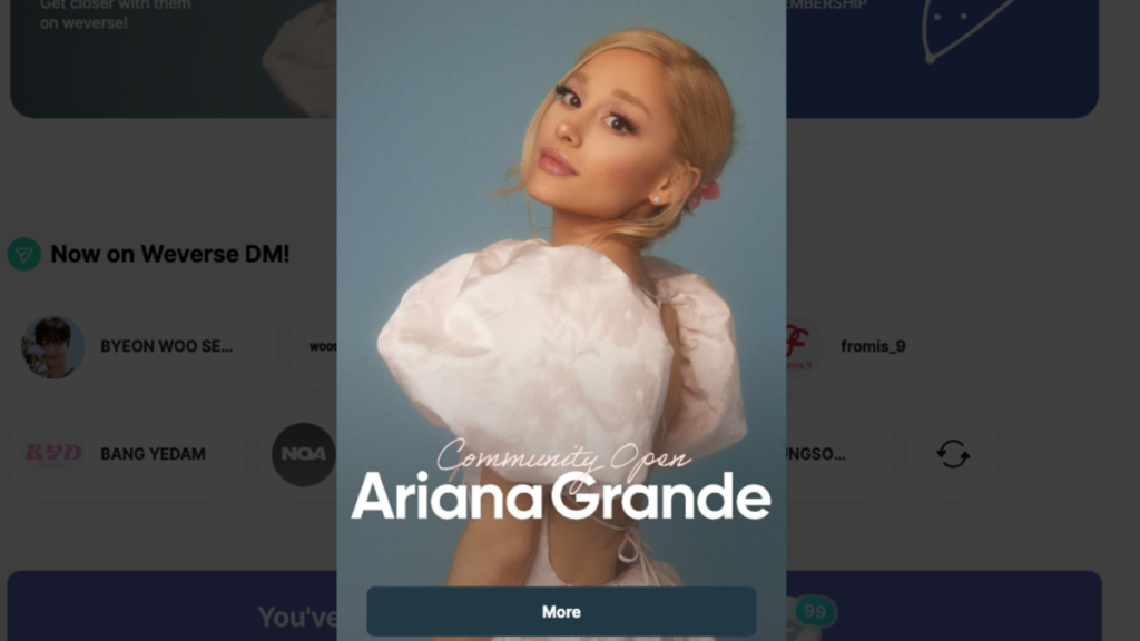 9502 weverse episima on boards ariana grande os global push synechizetai